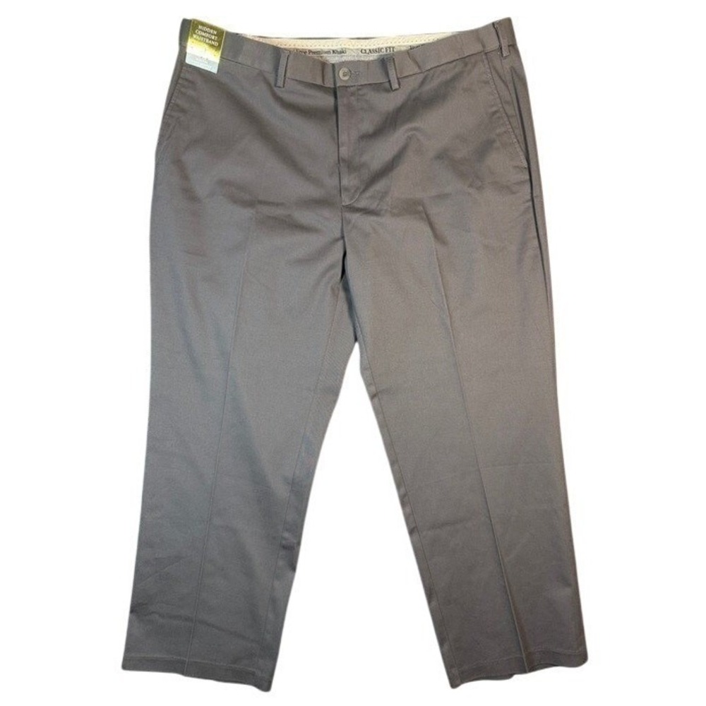 Haggar Mens Iron Free Premium Khaki Pants 42x29 Dark Grey Classic Fit HC01000